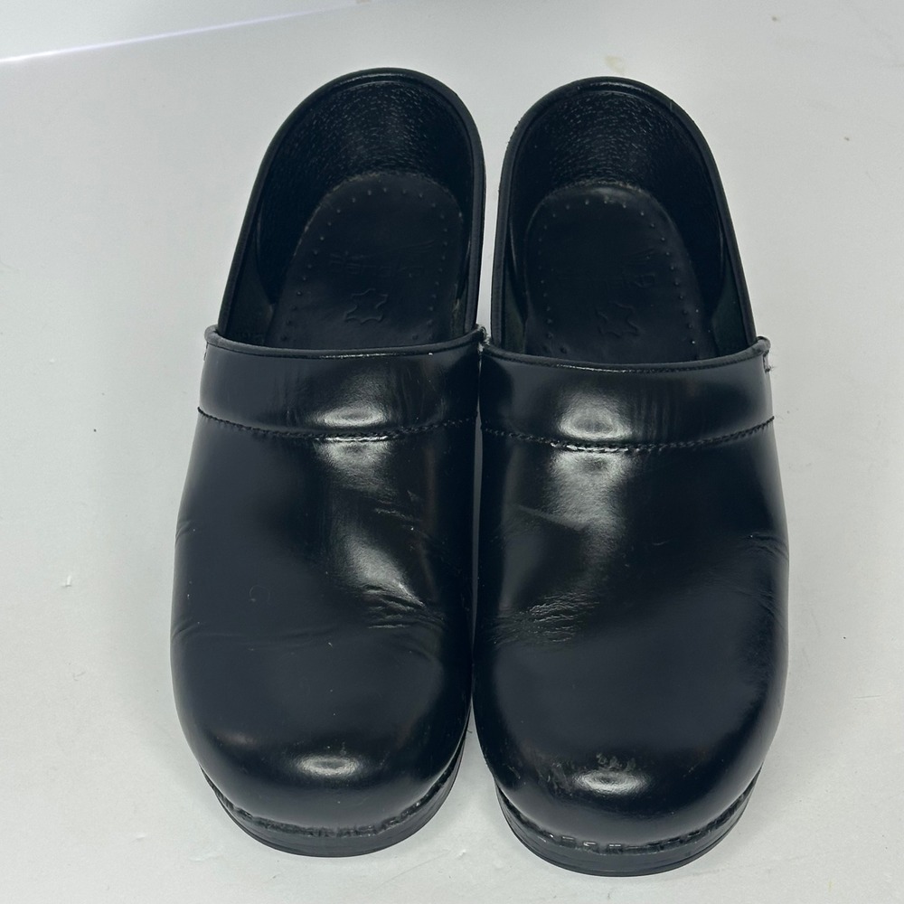 Dansko Professional Black Box Leather Clogs Women 39 Slip On Comfort Shoes